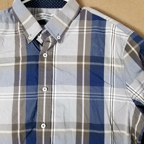 Nick Graham Stretch Modern FIT Men's shirt Long Sleeve Collared Size XL Plaid - Picture 2 of 9